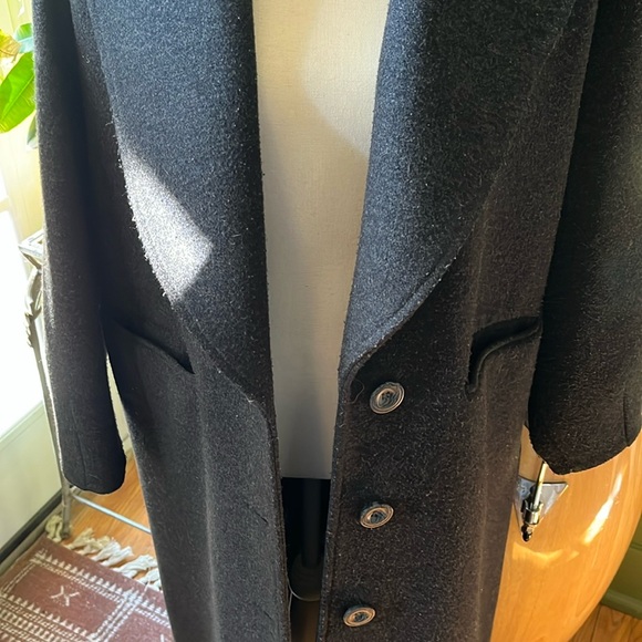 Oversized Heavy Warm Staple Wardrobe Long Full Length Charcoal Coat Jacket - Picture 4 of 14